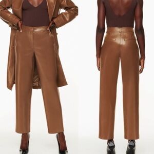 Aritzia Babaton Vegan Leather Command Straight Cropped Pant in Cognac